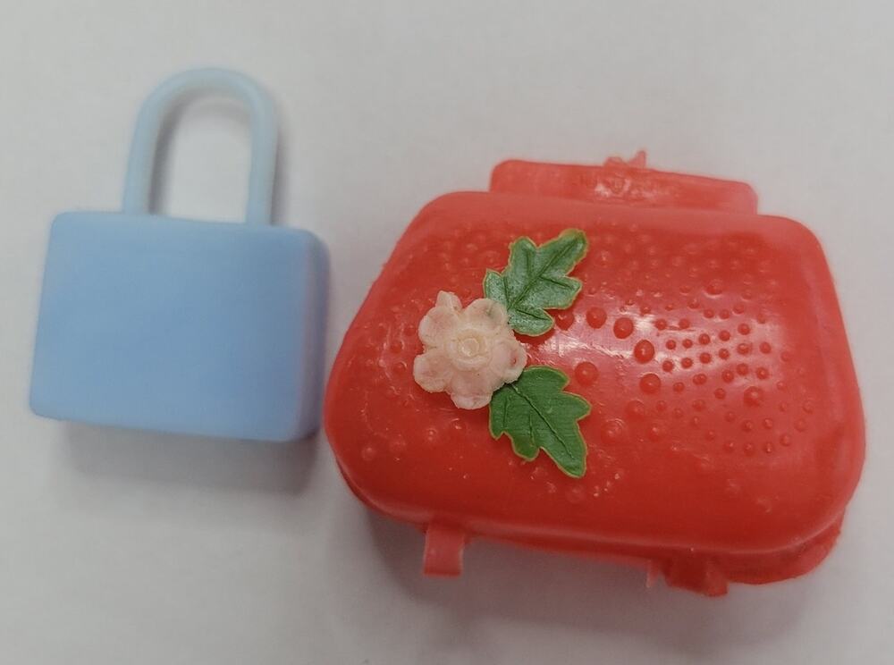 2 Barbie Purses Strawberry Red Motif Carpet Bag Sky Blue Handbag